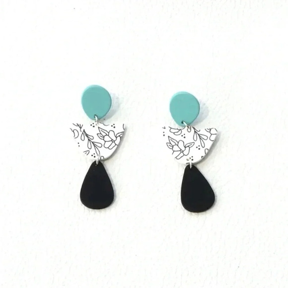 2 LEFT! Turquoise & Black Dangle Trendy Earrings - Picture 5 of 6